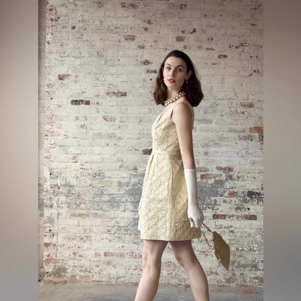 Gold jacquard cocktail dress
